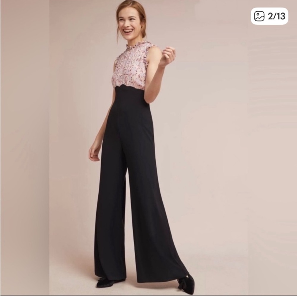 ANTHROPOLOGIE Moulinette Soeurs Hadley wide-leg pink black floral jumpsuit